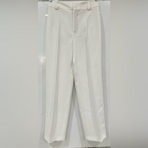 Zara Off-White Pleated Straight-Leg Trousers